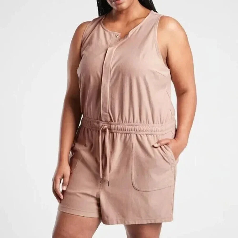Athleta Farallon Printed Romper Size 3X Mocha Latte Pink Casual Travel Active